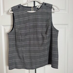 White House Black Market Gray Plaid Sleeveless Blouse